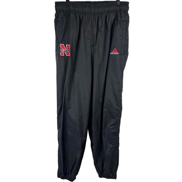 VTG 90s Adidas Nebraska Huskers Nylon Wind Track Pants Black Lined Men’s Size L - Picture 1 of 6